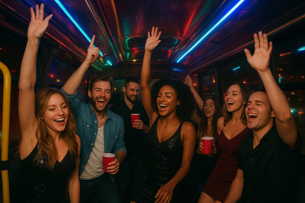 Group Of People Partying On A PartyBus