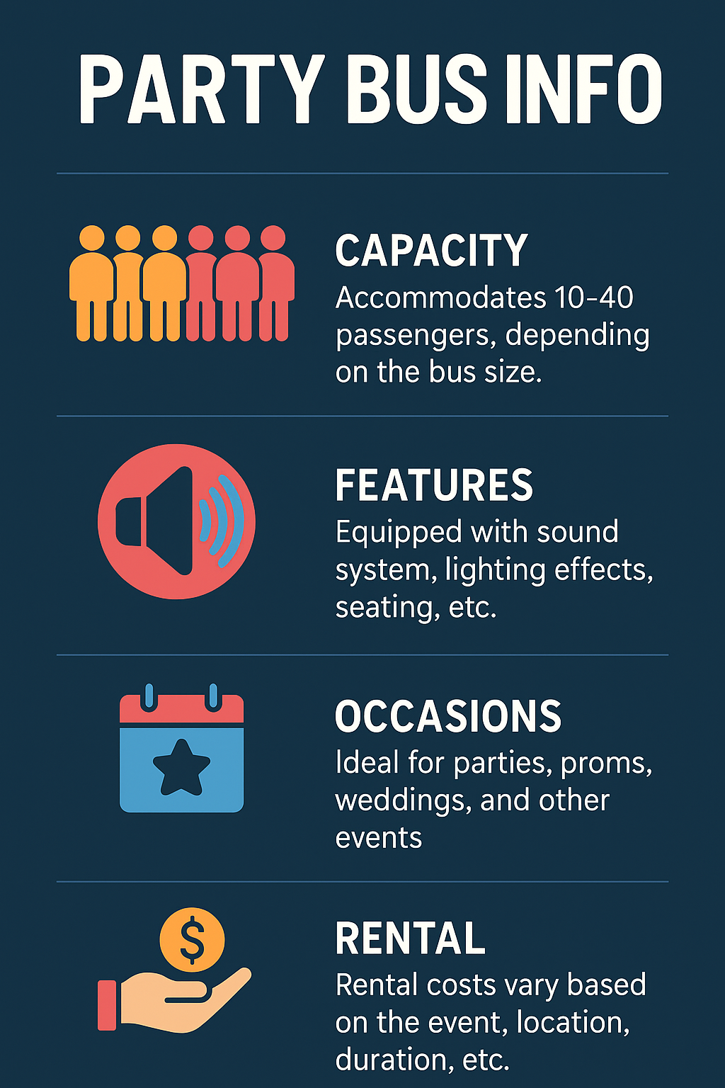 Party bus info chart